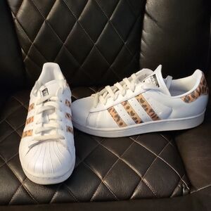 Adidas Women's White and Animal Print Sneakers